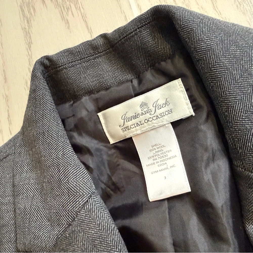 Janie and Jack Toddler Boys Size‎ 3T Gray Wool Herringbone Blazer Formal Jacket